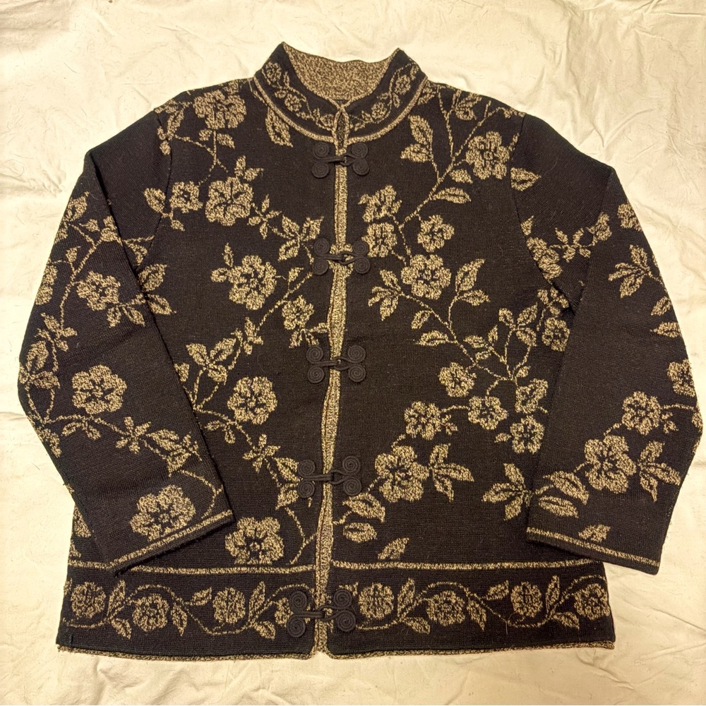 Talbots wool Cardigan Black & Golden Tan